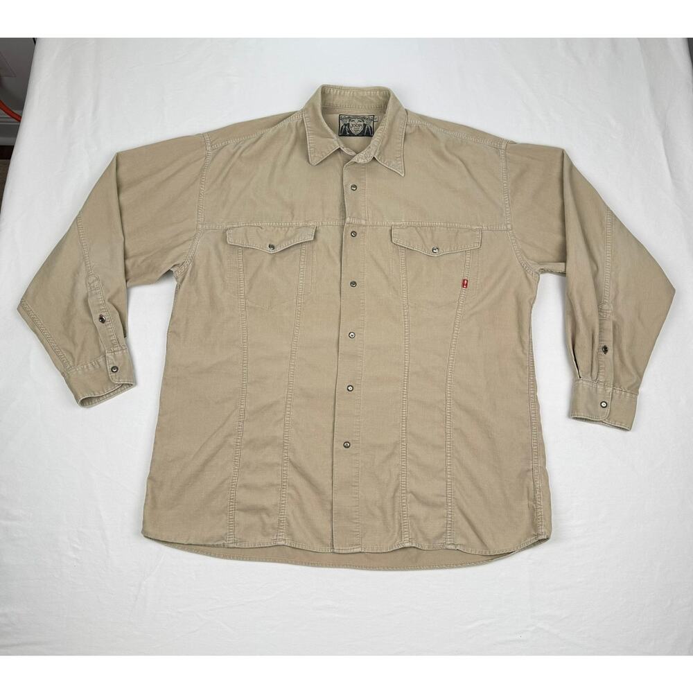 Joop! Jeans Beige Corduroy Button-Up Shirt Vintage 90s Oversized Shacket Large